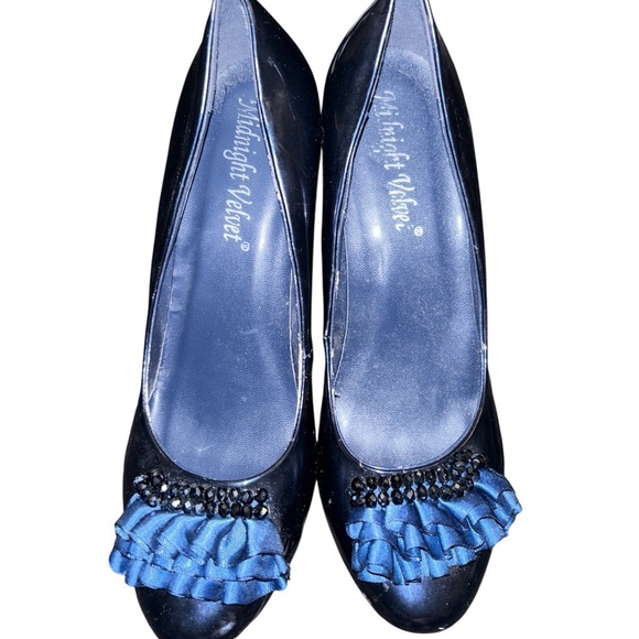 Midnight Velvet Elegant Black and Blue Heels - Picture 1 of 6